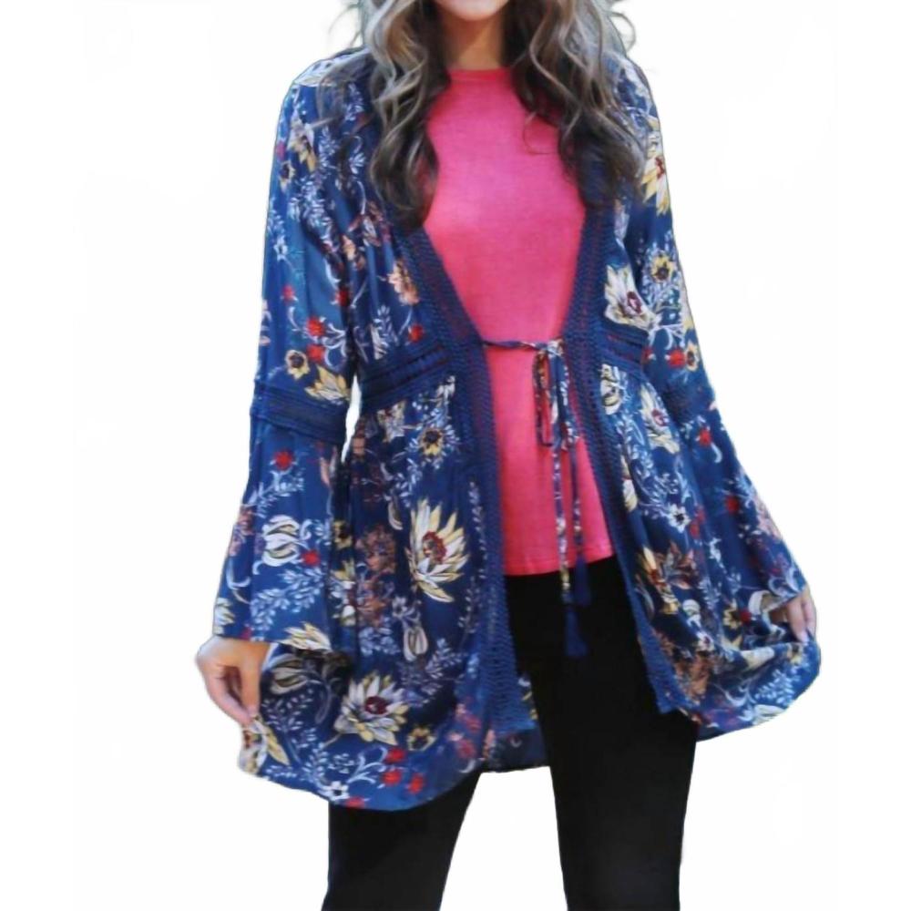 NEW NOSTALGIA floral tie cardigan in blue
